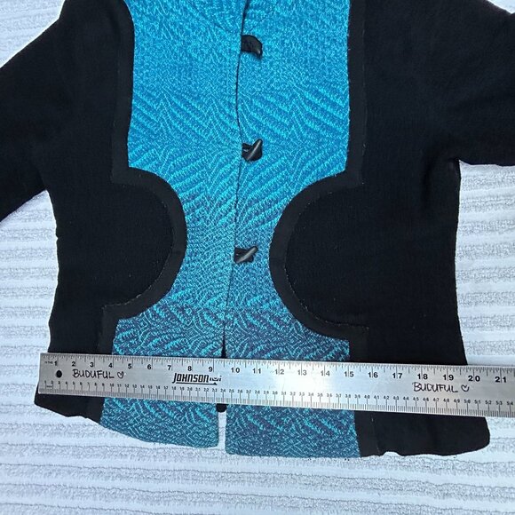 Vintage Patricia Palson Women's Handwoven Jacket Black Blue Art to Wear Toggle - Picture 6 of 7